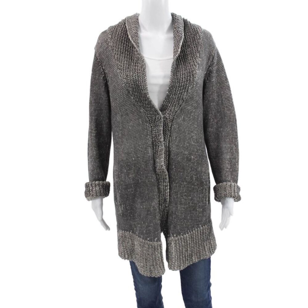 Margaret OLeary Women Collared Gray Cardigan Polyester Blend Size M